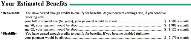 My estimated Social Security benefits