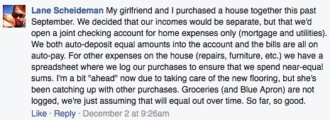 Facebook comment about couples and money