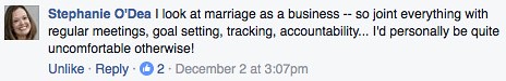 Facebook comment about couples and money