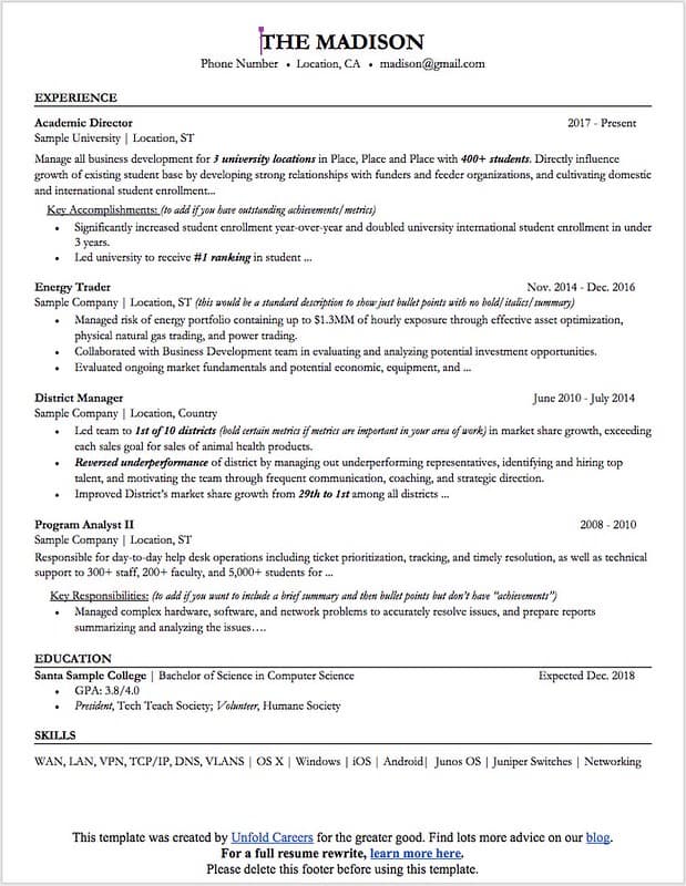 Ideal Resume Format