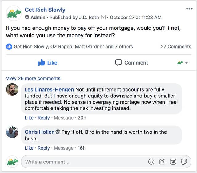 FB Discussion about Paying Off Mortgage