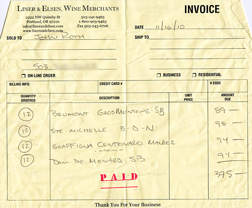 Wine invoice
